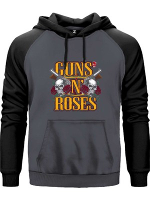 Guns N Roses Yazılı Logo Gri Renk Reglan Kol Kapşonlu Sweatshirt