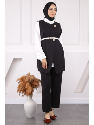 İmaj Butik Siyah Gömlek Yelek Pantolon Üçlü Kombin Takım