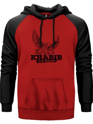 Khabib Kartal Kırmızı Renk Reglan Kol Kapşonlu Sweatshirt