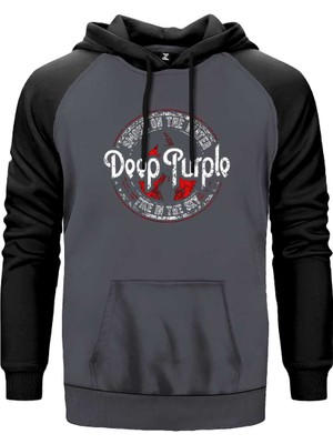 Deep Purple Smoke On The Water Gri Renk Reglan Kol Kapşonlu Sweatshirt