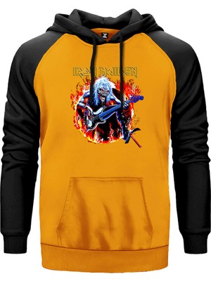 Iron Maiden Fire Sarı Renk Reglan Kol Kapşonlu Sweatshirt