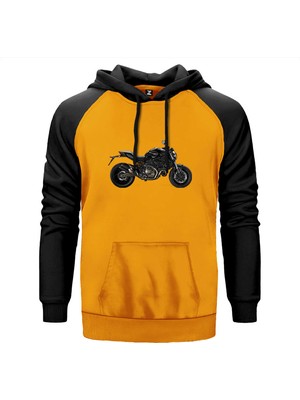 Ducati Monster Motosiklet Canavarı 821 Sarı Renk Reglan Kol Kapşonlu Sweatshirt