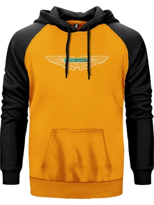 Aston Martin Logo 2 Sarı Renk Reglan Kol Kapşonlu Sweatshirt