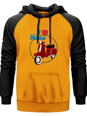 Vespa I Love Sarı Renk Reglan Kol Kapşonlu Sweatshirt