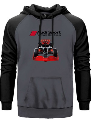 F1 Audi Sport Formula Gri Renk Reglan Kol Kapşonlu Sweatshirt
