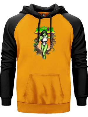She Hulk Duvar Sarı Renk Reglan Kol Kapşonlu Sweatshirt