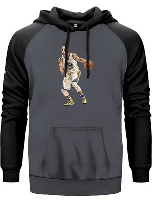 Stephen Curry Siluet Gri Renk Reglan Kol Kapşonlu Sweatshirt