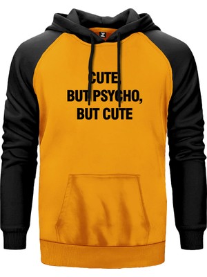Cute But Psycho Sarı Renk Reglan Kol Kapşonlu Sweatshirt