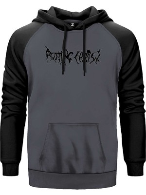 Rotting Christ Yazı Logo Gri Renk Reglan Kol Kapşonlu Sweatshirt