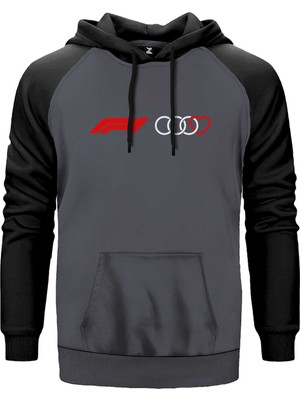 F1 Audi Love Gri Renk Reglan Kol Kapşonlu Sweatshirt