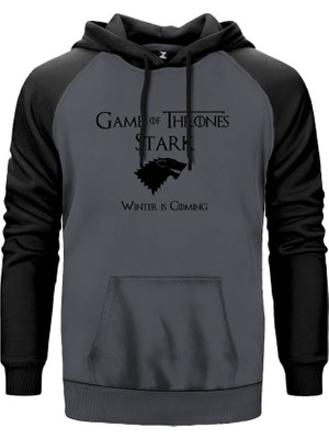 Game Of Thrones Stark Gri Renk Reglan Kol Kapşonlu Sweatshirt