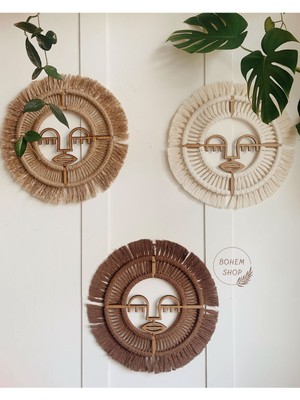 El Yapımı 3’lü Afrika Kadın Figürlü Bohem Hasır Makrome Etnik Duvar Dekoru -