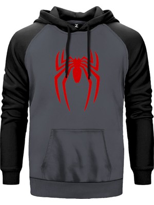 Spiderman Logo Gri Renk Reglan Kol Kapşonlu Sweatshirt