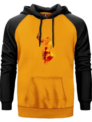 Red Basketball Silhouette Sarı Renk Reglan Kol Kapşonlu Sweatshirt