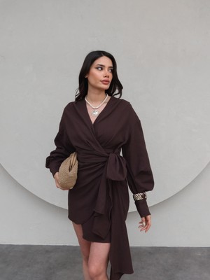 Keten Asimetrik Mini Elbise