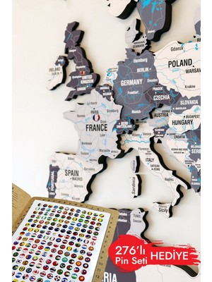 Renkli Tasarım 3D Ahşap Dünya Haritası - Ahşap Dünya Haritası