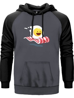 Yumurtanın Sihirli Jambonu Gri Renk Reglan Kol Kapşonlu Sweatshirt