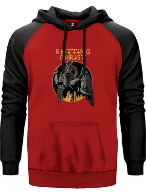 Rotting Christ Design Kırmızı Renk Reglan Kol Kapşonlu Sweatshirt