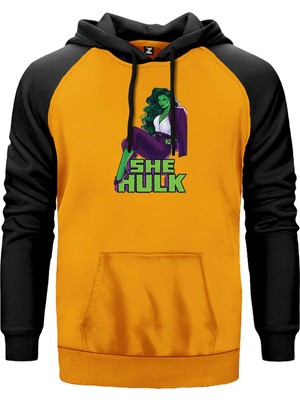 She Hulk Digital Sarı Renk Reglan Kol Kapşonlu Sweatshirt