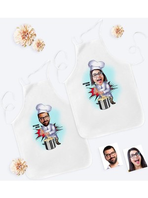 Kişiye Özel Ikili Aşçı Çift Karikatürlü Mutfak Önlüğü Seti - 4