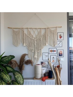 Makrome Macrame Duvar Süsü Süs Ekru Ip Dekoratif Tasarım Özel Hediye Hediyelik Sus Susu El Yapımı