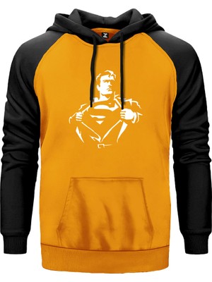 Superman Man Sarı Renk Reglan Kol Kapşonlu Sweatshirt