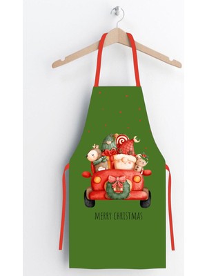 Mediterian Yeşil Arabalı Yılbaşı Mutfak Önlüğü, şık ve kullanışlı ev aksesuarı, 50x70 cm