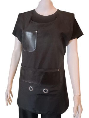 Mediterian Çift Taraflı Deri Detaylı Boya Önlüğü, Şık ve Kullanışlı Tasarım, 80x60, Siyah