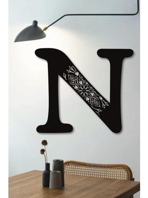 Çiçekli Büyük N Dekoratif Harf 30 cm Siyah Duvar Süsü Hediye Isim Baş Harfi