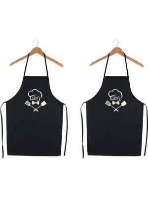 Mediterian Şık ve dayanıklı ikili mutfak önlüğü seti, polyester, 50x70, siyah renk