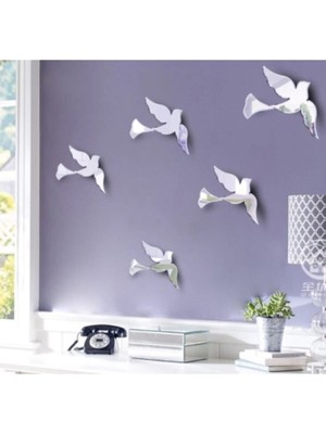 Kuş Figürlü Pleksi Dekoratif 5'li Duvar Süsü