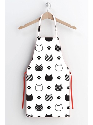 Mediterian Renkli kedi desenli, leke tutmaz, polyester mutfak önlüğü 70x52 cm