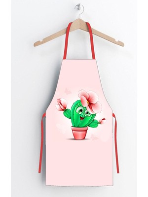 Mediterian Pudra Kaktüs Desenli Mutfak Önlüğü, şık ve eğlenceli tasarım, 50x70 cm, pembe