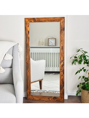 Dfn Wood Ligna  Dikdörtgen Ceviz Rengi Ahşap Dekoratif Duvar Salon Konsol Boy Aynası