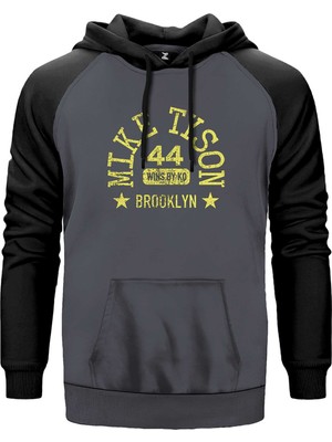 Mike Tyson 44 Wins By Knockout Gri Renk Reglan Kol Kapşonlu Sweatshirt