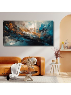 Panoramik Kanvas Duvar Tablosu Soyut Yağlı Boya Görünümlü Turkuaz Kiremit