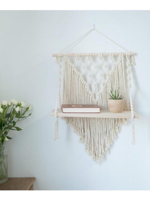 Krem Makrome Raf Duvar Süsü