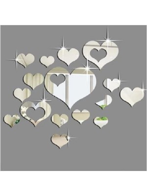 Dekoratif Ayna Gümüş 100 Adet Kalp Tavan Duvar Pleksi 5*5cm 3*3cm