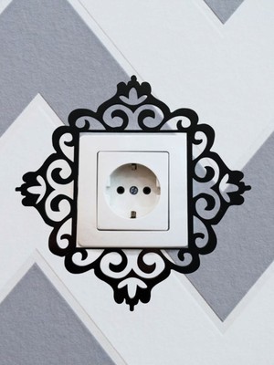 Ahşap Priz Anahtar Süsü Desenli Tekli Priz