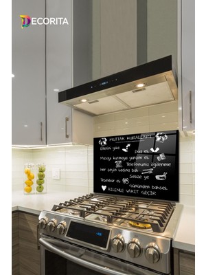 Cam Ocak Arkası Koruyucu | Siyah Mutfak Kuralları | 49,5cm x 76CM