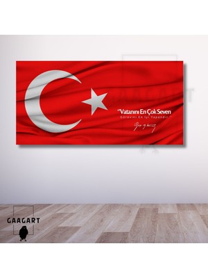Panoramik Kanvas Makam Panosu Türk Bayrağı Atatürk ‘’vatanını En Çok Seven Görevini En Iyi Yapandır.’’
