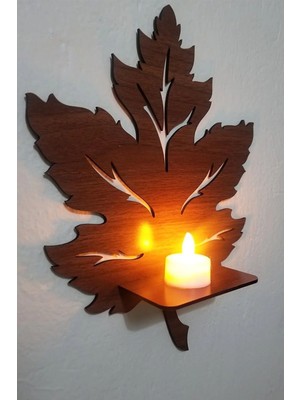 3'lü Ahşap Duvar Süsü Rafı Yaprak Mumluk Duvar Dekoru Aplik Tablo Obje