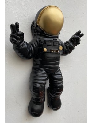 Dekoratif Astronot Apollo Duvar Heykeli (47X35CM) Siyah