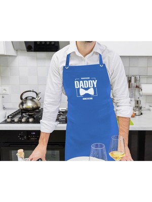 Mediterian Kişiye Özel Mavi Mutfak Önlüğü, Babalar Günü Tasarımı, Şık ve Profesyonel, 77x150 cm
