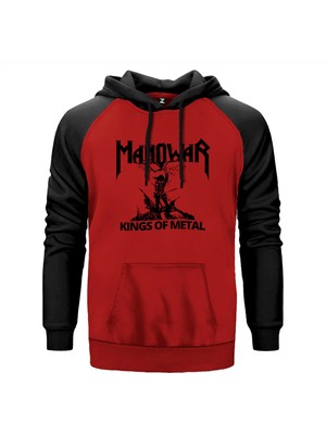 Manowar Kings Of Metal Black Kırmızı Renk Reglan Kol Kapşonlu Sweatshirt