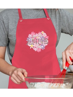 Mediterian Kırmızı Anneler Günü Temalı Mutfak Önlüğü, Keten, Tek Ebat, Şık Tasarım