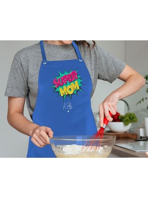 Mediterian Kişiye Özel Mavi Mutfak Önlüğü, Aşçı & Şef Tasarımı, Keten, Çok Renkli, 77x150 cm