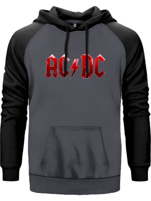 Ac Dc Distort Gri Renk Reglan Kol Kapşonlu Sweatshirt