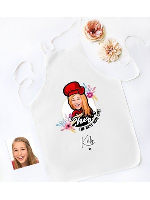 Mediterian Kişiye Özel Karikatürlü Anneler Günü Temalı Çok Renkli Beyaz Mutfak Önlüğü