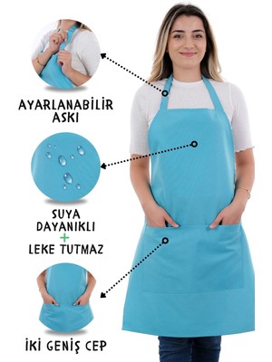Mediterian Açık Mavi, Askılı, Rahat ve Şık Mutfak Önlüğü 60x80, Pamuk Polyester